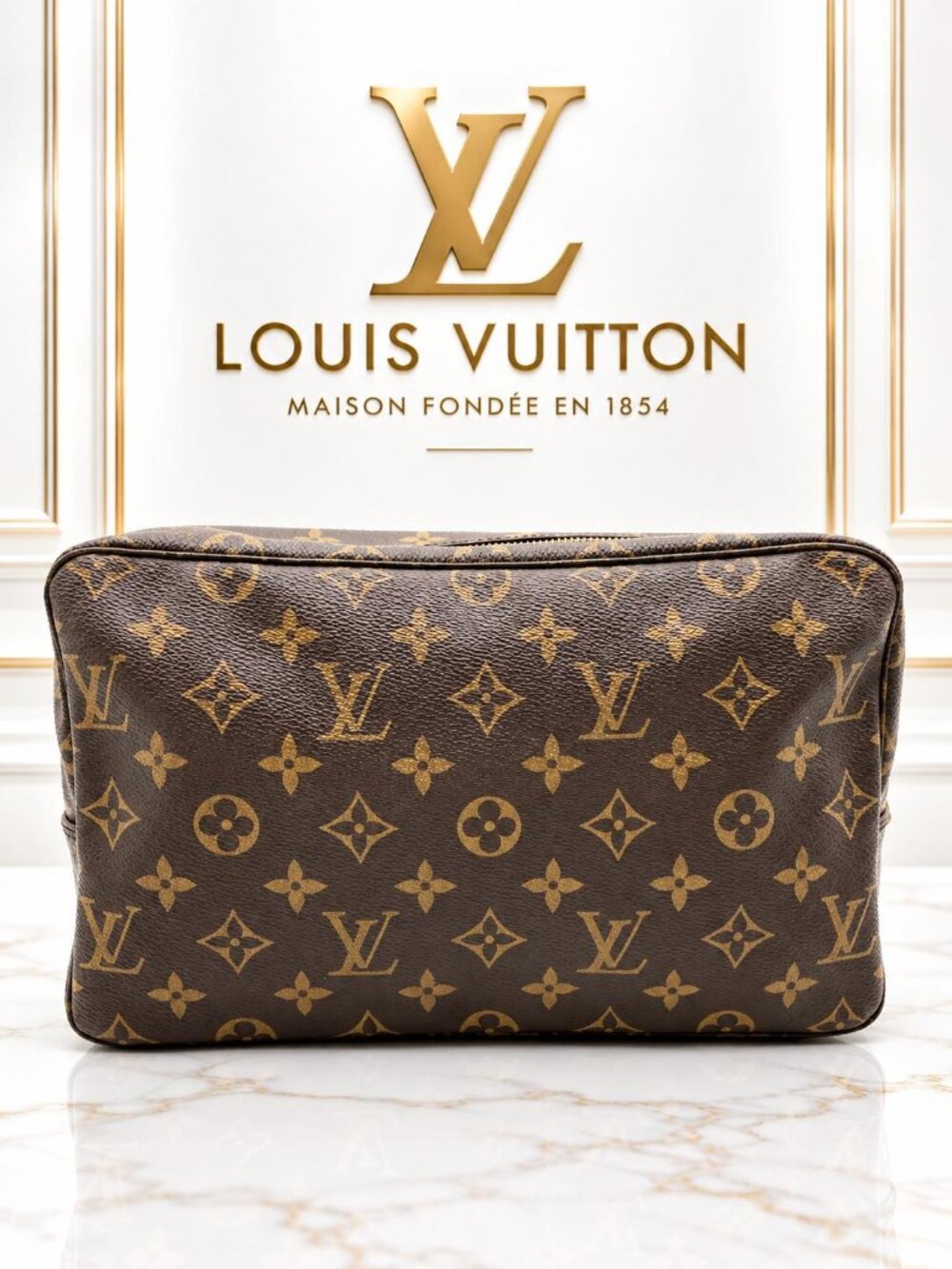 Authentic Louis Vuitton Trousse Toilette 28 Monogram Toiletry Cosmetic Pouch